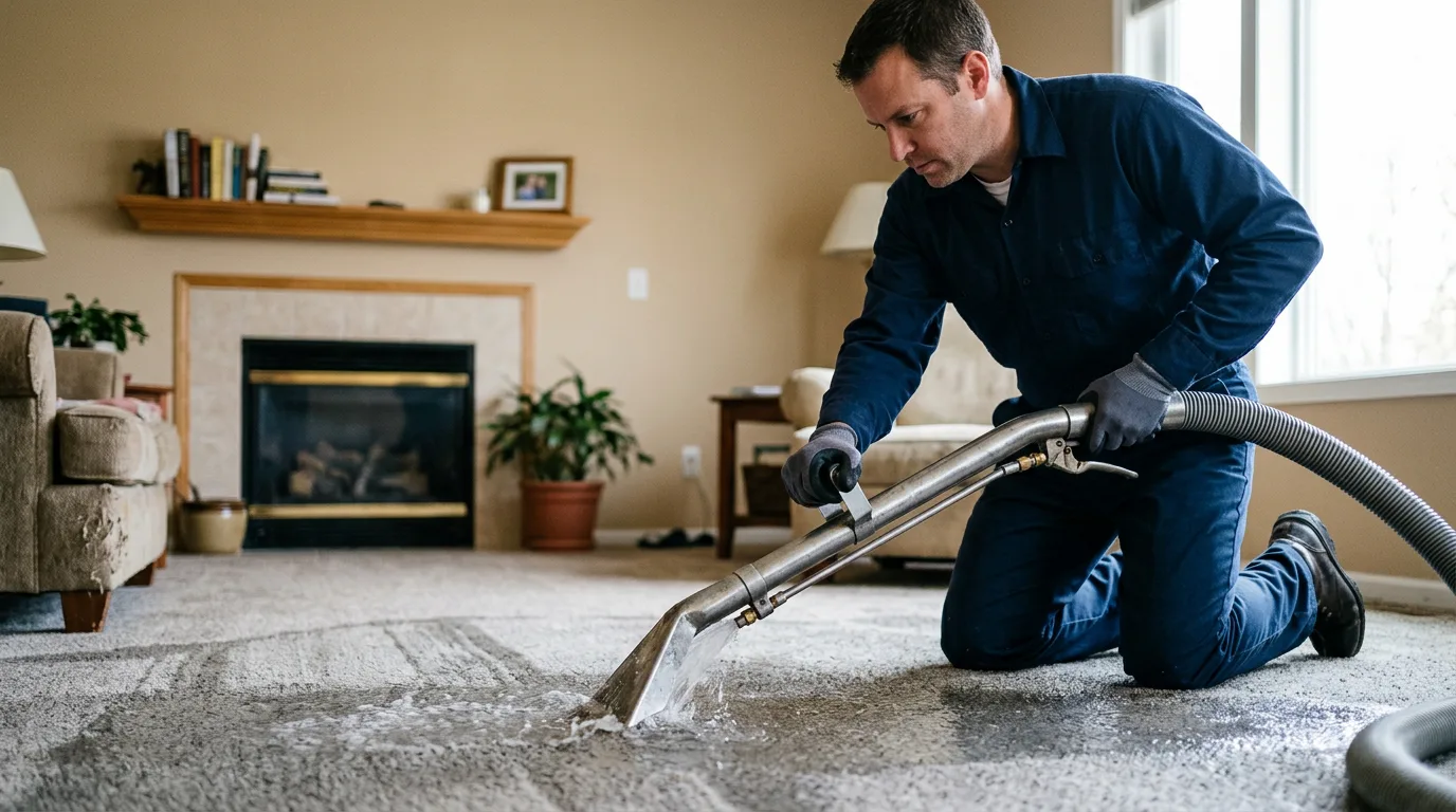 Water damage restoration technician working near Clayton, IN